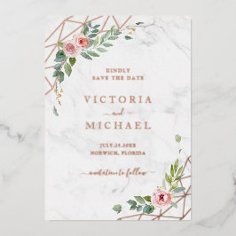 Rose Gold Aquarellfarben Blumenrosa Save the Date Folieneinladung