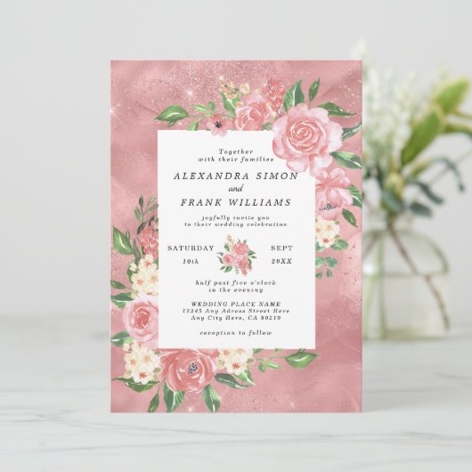 Rose Gold Aquarellfarben Rosa Botanische Blumenhoc Einladung (Stehend Vorderseite)