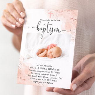 Rose Gold Aquarelltaufe Einladung