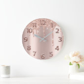 Rose Gold Arabic Number Glitter Drip Blush Glitter Große Wanduhr (Zuhause)