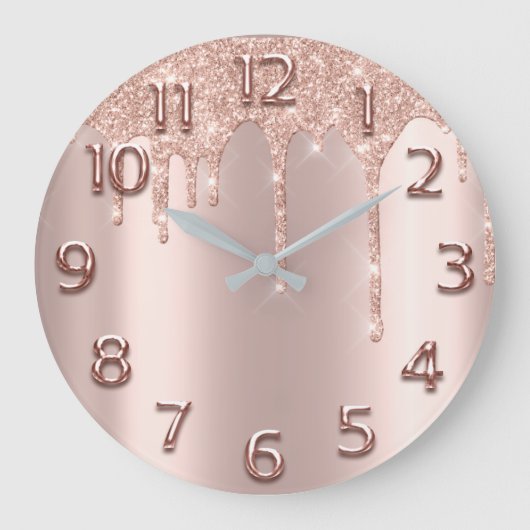 Rose Gold Arabic Number Glitter Drip Blush Glitter Große Wanduhr (Vorderseite)
