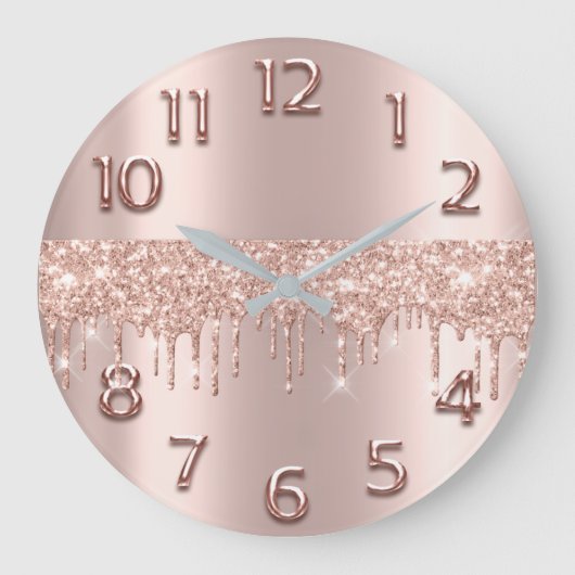Rose Gold Arabic Number Metallic Blush Glitter Große Wanduhr (Vorderseite)