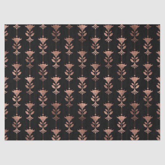 Rose Gold Art Deco Blume auf Black Decoupage Seidenpapier (Vorderseite)