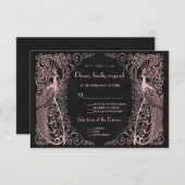 Rose Gold Art Deco Frieden Schwarze UAWG RSVP Karte (Vorne/Hinten)
