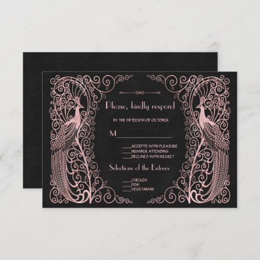 Rose Gold Art Deco Frieden Schwarze UAWG RSVP Karte (Vorne/Hinten)