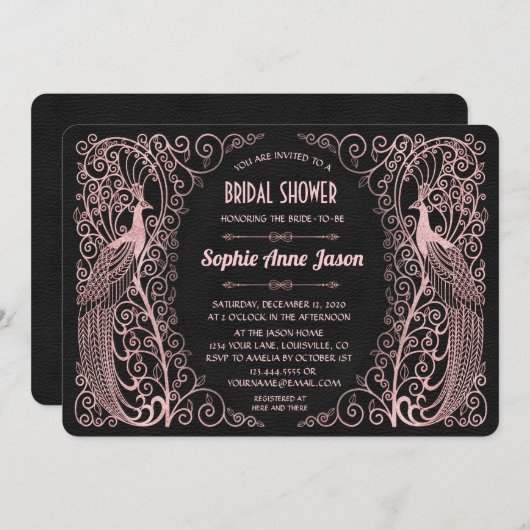 Rose Gold Art Deco Frieden Schwarzes Brautparty Einladung (Vorne/Hinten)