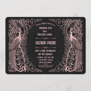 Rose Gold Art Deco Pfauen Abschlussball der Oberst Einladung