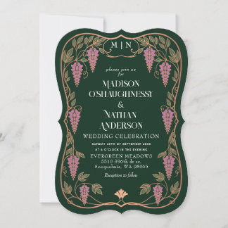Rose Gold Art Nouveau Pinke Wisteria Hochzeit Einladung