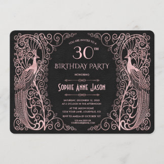 Rose Gold Art Peacocks 30. Geburtstag Party Einladung