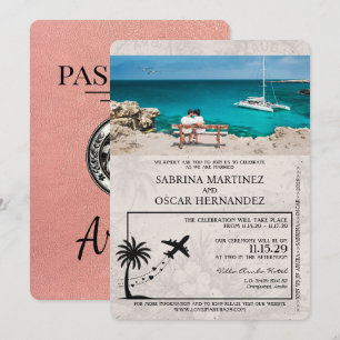 Rose Gold Aruba Reisepass Hochzeitseinladung Einladung