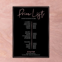 Rose Gold auf Black Chic Salon Preisliste