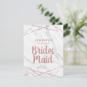 Rose Gold aus weißem Marmor wird meine Bridesmaid Einladung (Stehend Vorderseite)