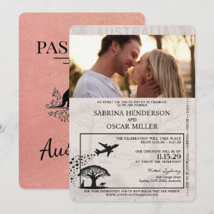 Rose Gold Australien Reisepass Hochzeitseinladung Einladung