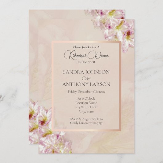 Rose Gold Azalea Hochzeit Probe Einladung (Vorne/Hinten)