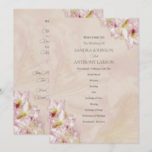 Rose Gold Azalea Wedding Programm (Vorne/Hinten)