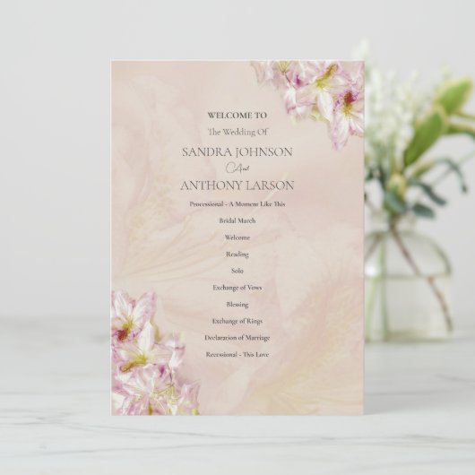 Rose Gold Azalea Wedding Programm (Stehend Vorderseite)