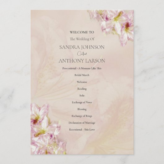 Rose Gold Azalea Wedding Programm (Vorderseite)