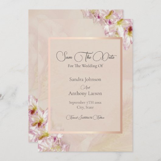 Rose Gold Azalea Wedding Save The Date (Vorne/Hinten)