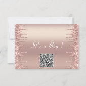 Rose Gold Baby Boy Dusche Einladung mit QR Code (Rückseite)