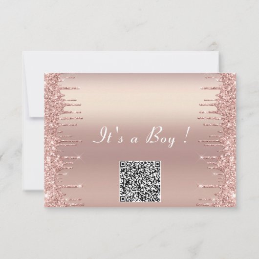 Rose Gold Baby Boy Dusche Einladung mit QR Code (Rückseite)