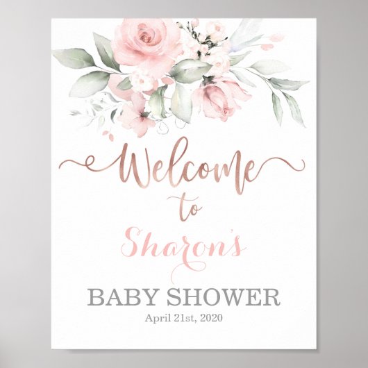Rose gold Baby Dusche Begrüßungszeichen Poster (Vorne)