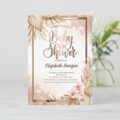 Rose Gold Baby Foots Pampas Rose Kinderdusche Einladung (Stehend Vorderseite)