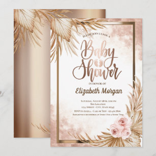 Rose Gold Baby Füße Pampas Rosen Baby Shower Einladung