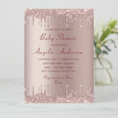 Rose Gold Baby Girl Dusche Einladung mit QR Code (Stehend Vorderseite)