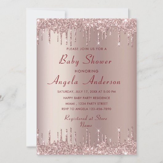 Rose Gold Baby Girl Dusche Einladung mit QR Code (Vorderseite)