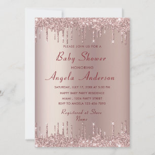Rose Gold Baby Girl Dusche Einladung mit QR Code