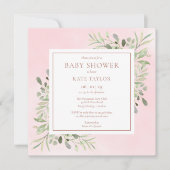 Rose Gold Baby Girl Dusche | Grünflächen Einladung (Vorderseite)