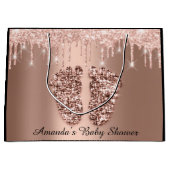 Rose Gold Baby Shower Feet Boy Girl Name Große Geschenktüte (Vorderseite)