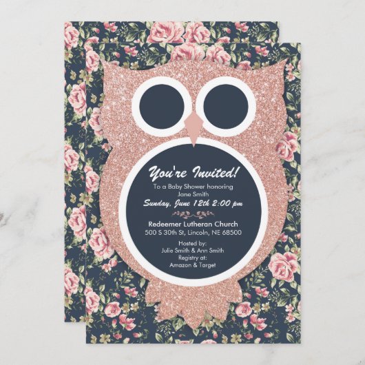 Rose Gold Babydusche Einladung (Vorne/Hinten)