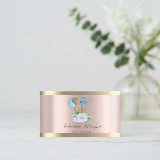 Rose Gold Bakery Handwerkzeuge Visitenkarte (Stehend Vorderseite)