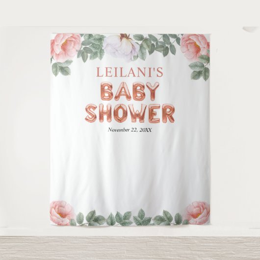 Rose Gold Ballon Babydusche Rosa Blumenkugel Hinte Wandteppich (Vorderseite)