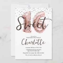 Rose Gold Ballon Silver Glitzer Sweet 16 Party Einladung