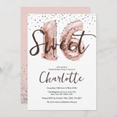 Rose Gold Ballon Silver Glitzer Sweet 16 Party Einladung (Vorne/Hinten)