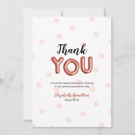 Rose Gold Ballon Typ Grad Party Vielen Dank Dankeskarte (Vorderseite)