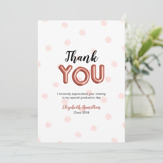 Rose Gold Ballon Typ Grad Party Vielen Dank Dankeskarte (Stehend Vorderseite)