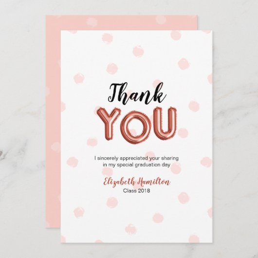 Rose Gold Ballon Typ Grad Party Vielen Dank Dankeskarte (Vorne/Hinten)