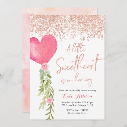 Rose Gold Ballon Valentine Baby Dusche Einladung (Vorne/Hinten)