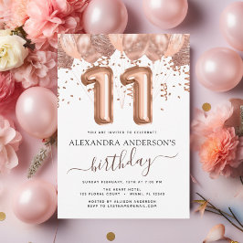 Rose Gold Ballons 11. Geburtstagsparty Confetti Einladung