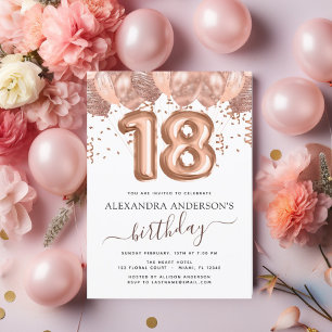 Rose Gold Ballons 18. Geburtstagsparty Confetti Einladung