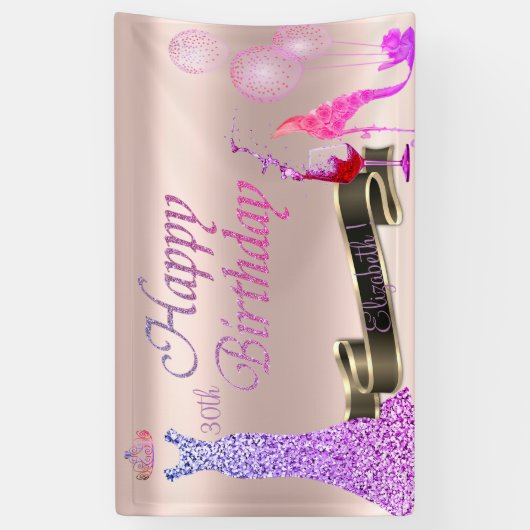 Rose Gold, Ballons, Glas, Hefe, Glitzer Kleid Banner (Vertikal)