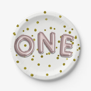Rose Gold Ballons Konfetti EINS 1. Geburtstagsfeie Pappteller