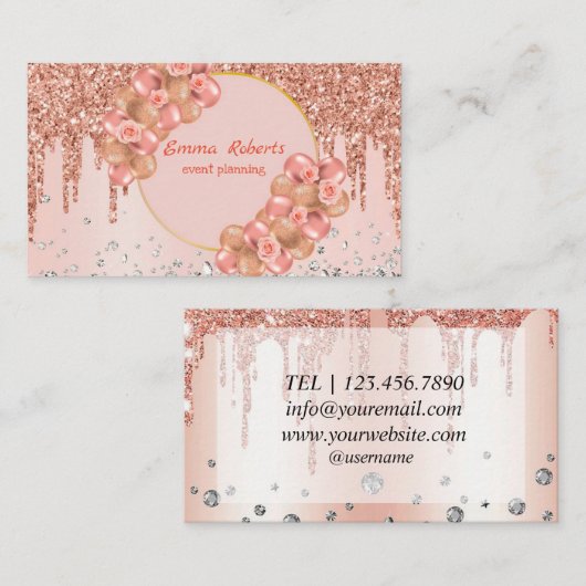 Rose Gold Ballons Party Planer Chic Zeitgenössisch Visitenkarte (Vorne/Hinten)