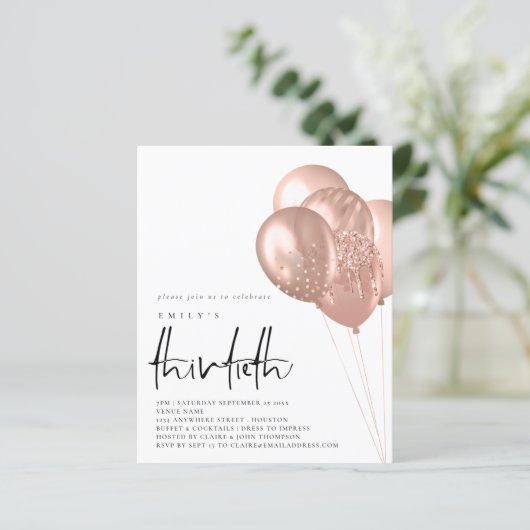 Rose Gold Ballons QR Code 30. Party (Stehend Vorderseite)