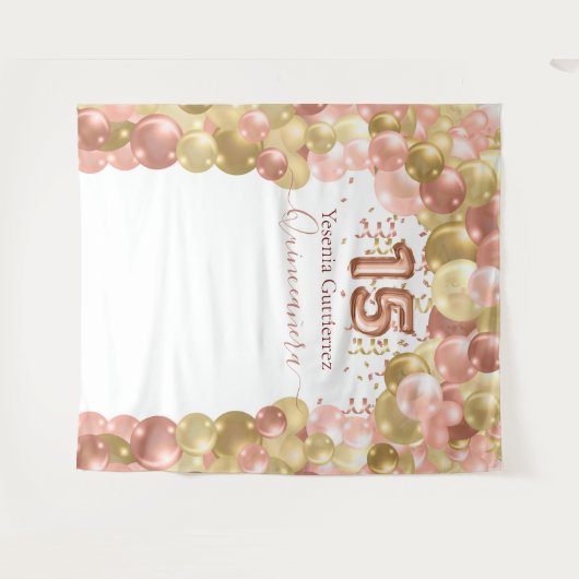 Rose Gold Balloon Arch Quinceanera Wandteppich (Vorderseite (Horizontal))