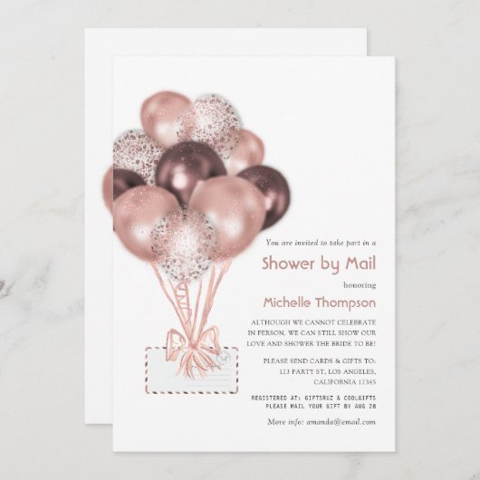 Rose Gold Balloon Baby oder Brautparty per Mail Einladung (Vorne/Hinten)