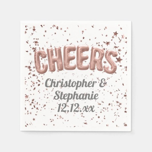 Rose Gold Balloon Confetti Cheers Custom Wedding Serviette (Vorderseite)